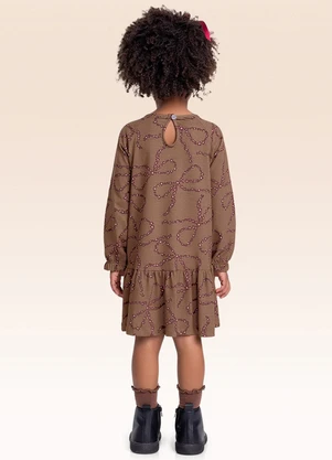 Fakini Kids - Vestido Manga Longa Marrom - FAKINI KIDS