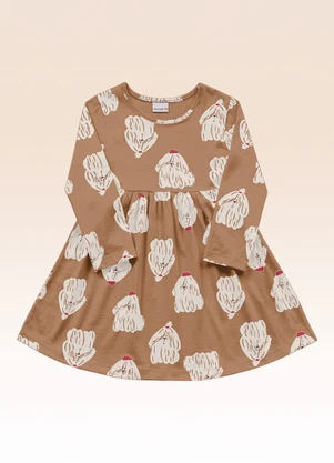 Fakini Kids - Vestido Manga Longa Marrom - FAKINI KIDS