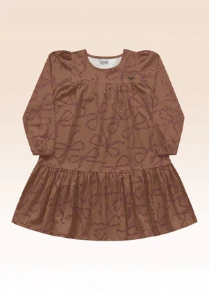 Fakini Kids - Vestido Manga Longa Marrom - FAKINI KIDS