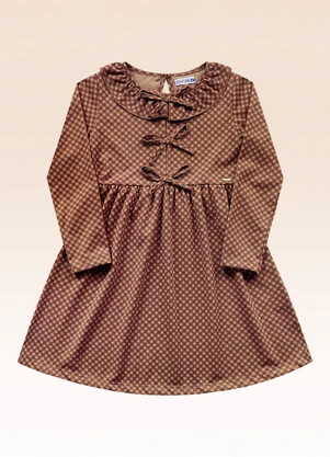 Fakini Kids - Vestido Manga Longa Marrom - FAKINI KIDS