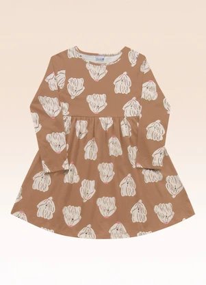 Fakini Kids - Vestido Manga Longa Marrom - FAKINI KIDS