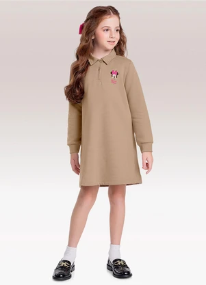 Fakini Kids - Vestido Manga Longa Minnie Bege - FAKINI KIDS