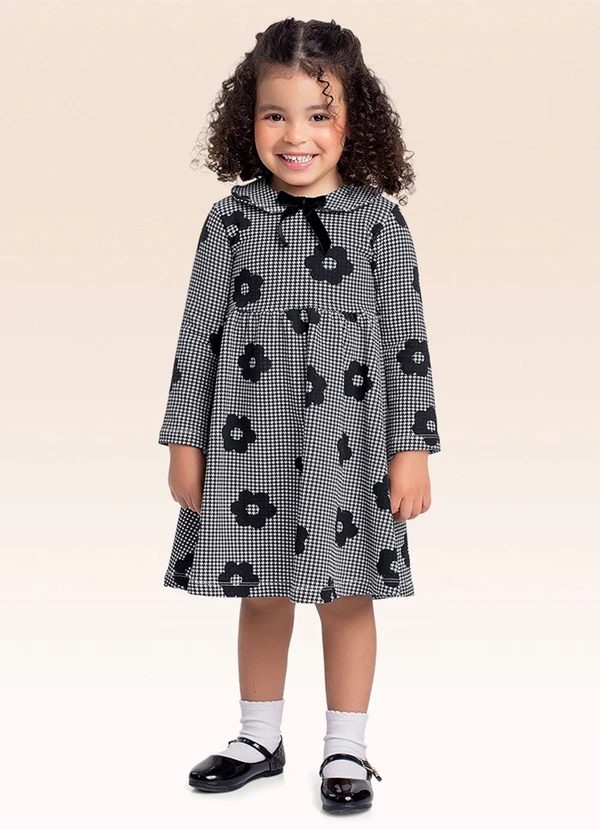 Fakini Kids - Vestido Manga Longa Preto