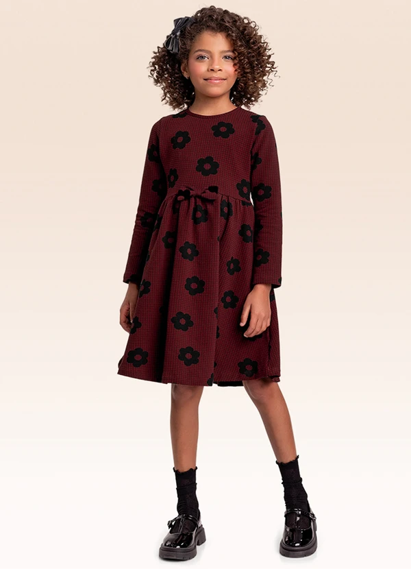 Fakini Kids - Vestido Manga Longa Vermelho