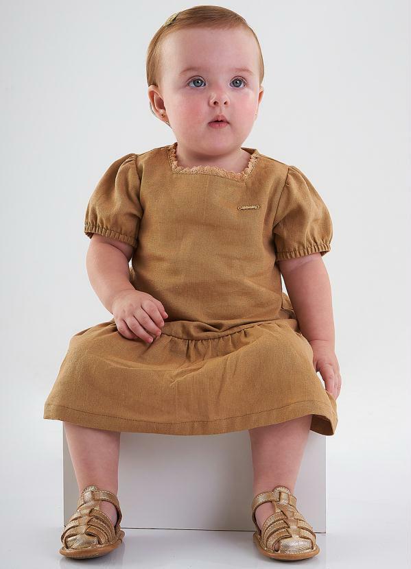 Up Baby - Vestido Manga Princesa Festa Bebê Marrom
