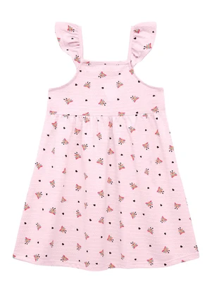 Duduka - Vestido Mangas Babado Estampa Libélulas Rosa - DUDUKA