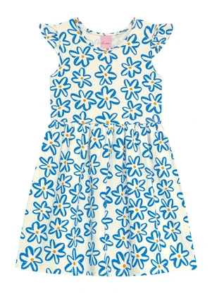 Duduka - Vestido Mangas Copinho com Estampa Flores Bege - DUDUKA
