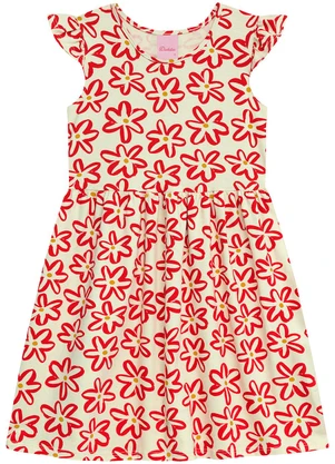 Duduka - Vestido Mangas Copinho com Estampa Flores Bege - DUDUKA
