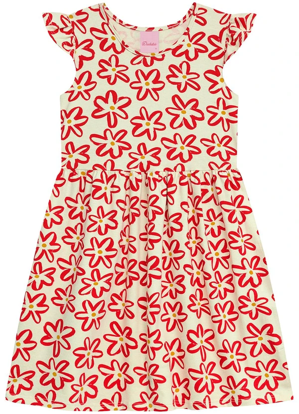 Duduka - Vestido Mangas Copinho com Estampa Flores Bege