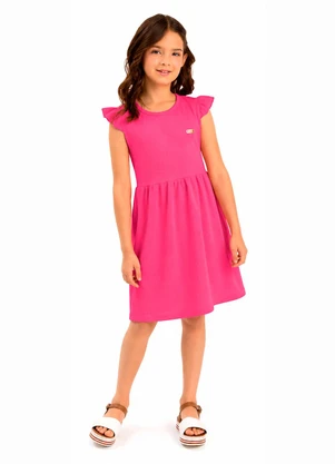 Duduka - Vestido Mangas Franzidas com Plaquinha  Rosa - DUDUKA