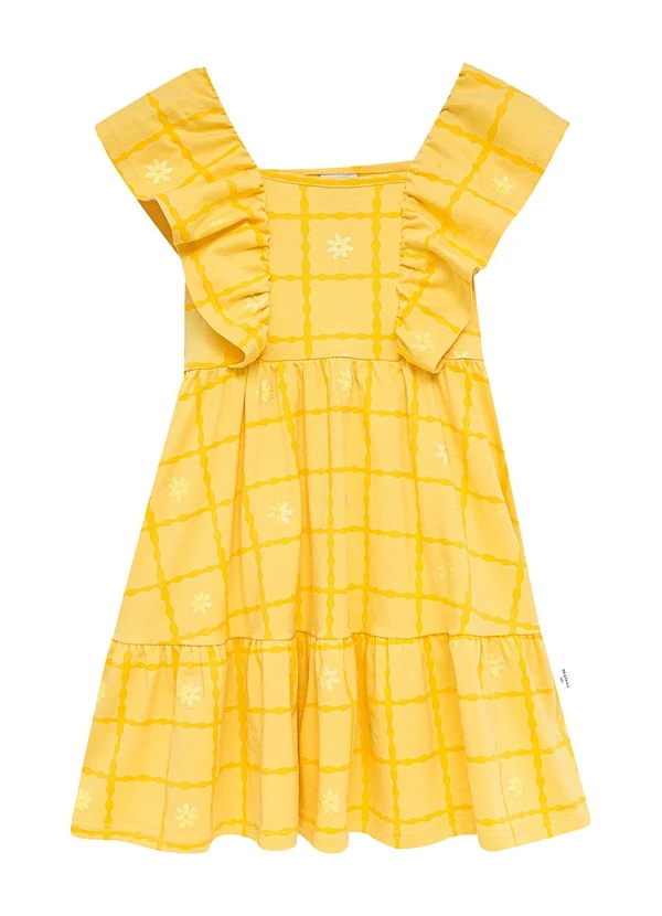 Malwee Kids - Vestido Marias Estampado com Babado Amarelo