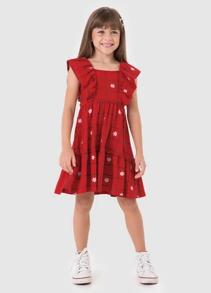 Malwee Kids - Vestido Marias Estampado com Babado Vermelho - MALWEE KIDS