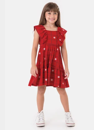 Malwee Kids - Vestido Marias Estampado com Babado Vermelho - MALWEE KIDS