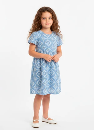 Amada - Vestido Mc com Recorte em Bordado Denin  Azul - AMADA