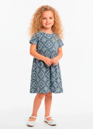 Amada - Vestido Mc com Recorte em Bordado Denin  Azul - AMADA