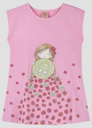 Kely Kety - Vestido Meia Malha com Estampa Localizada Rosa - KELY KETY