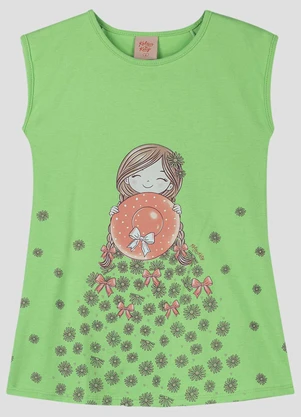 Kely Kety - Vestido Meia Malha com Estampa Localizada Verde - KELY KETY