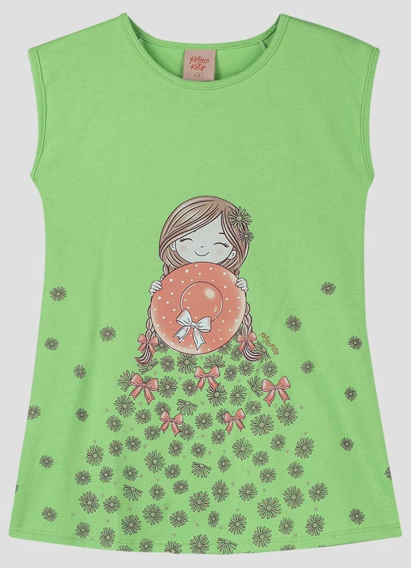 Kely Kety - Vestido Meia Malha com Estampa Localizada Verde
