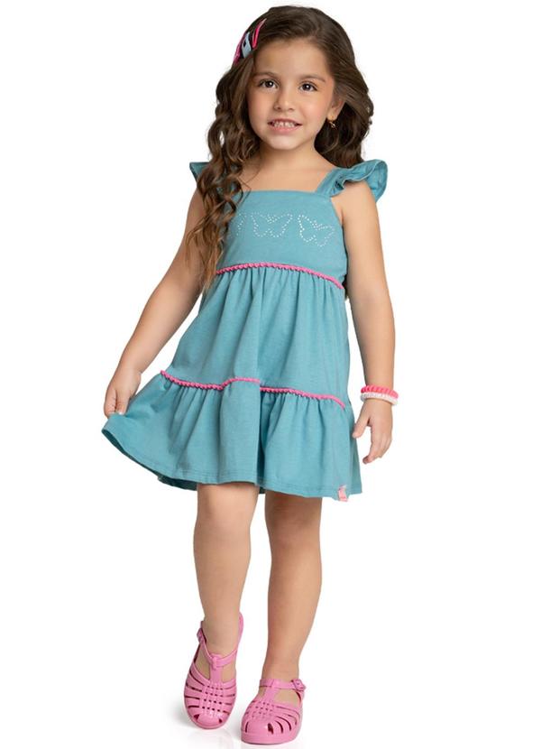 Marlan - Vestido Meia Malha Penteada Borboletas Azul