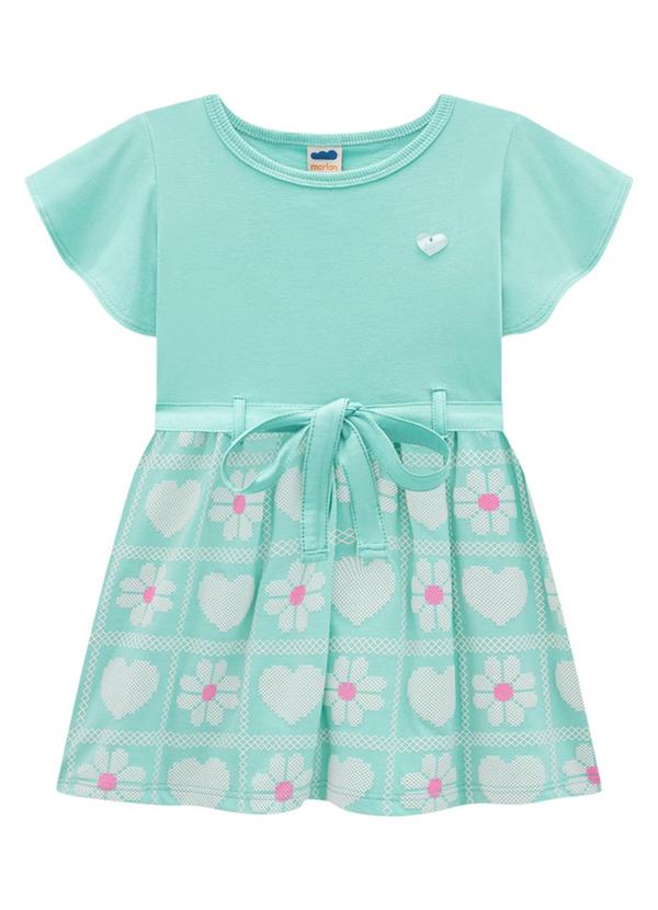 Marlan - Vestido Meia Malha Penteada Corações Verde