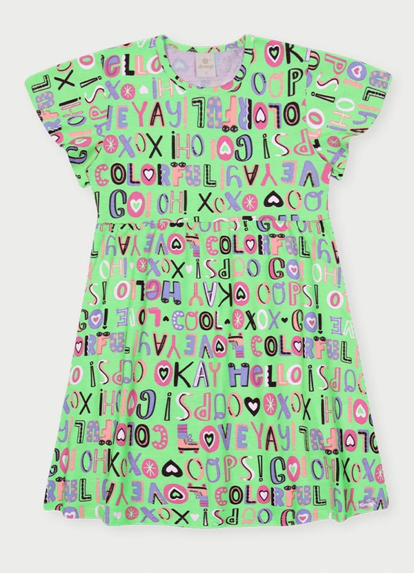 Abrange - Vestido Menina Alfabeto Verde