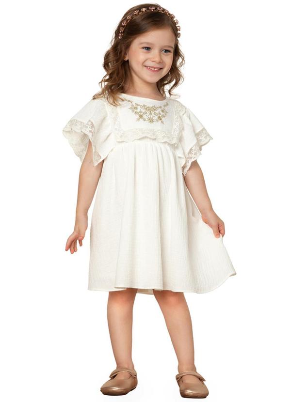 Milon - Vestido Menina Bordado Off White