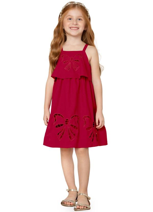 Milon - Vestido Menina Bordado Vemelho