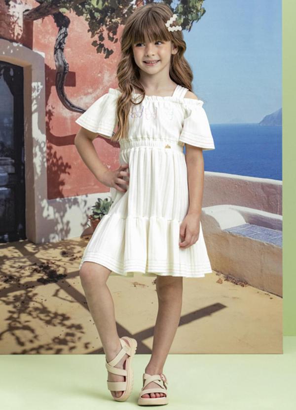 Milli e Nina - Vestido Menina Canelado Maxi Borboletas Bege