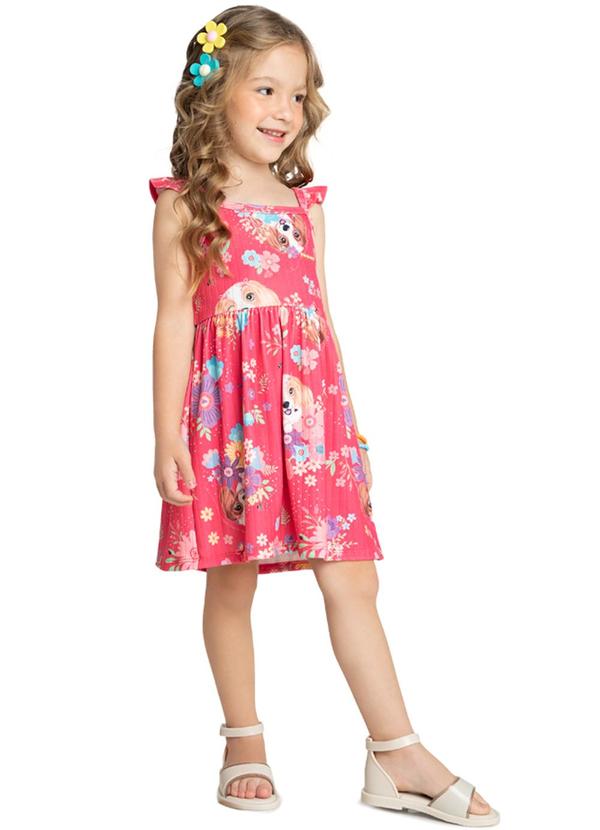 Marlan - Vestido Menina Canelado Maxi Floral Dog Rosa