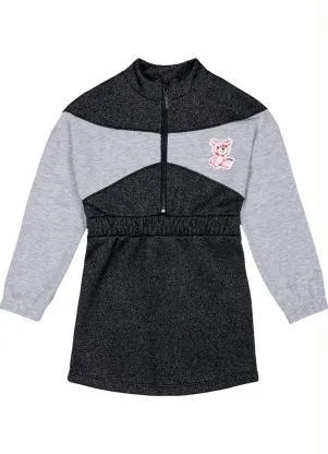 Mundi - Vestido Menina com Aplique de Ursinho Preto - MUNDI