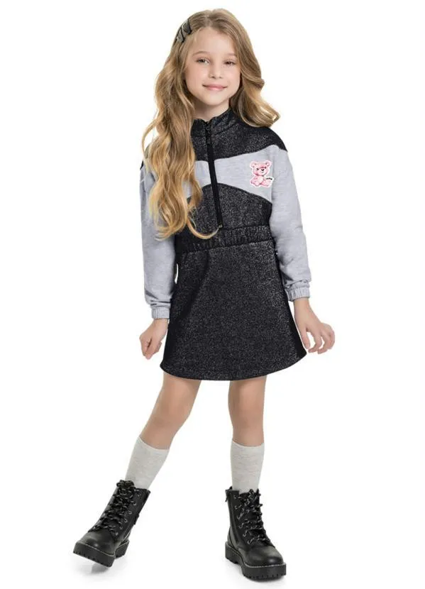Brandili Mundi - Vestido Menina com Aplique de Ursinho Preto