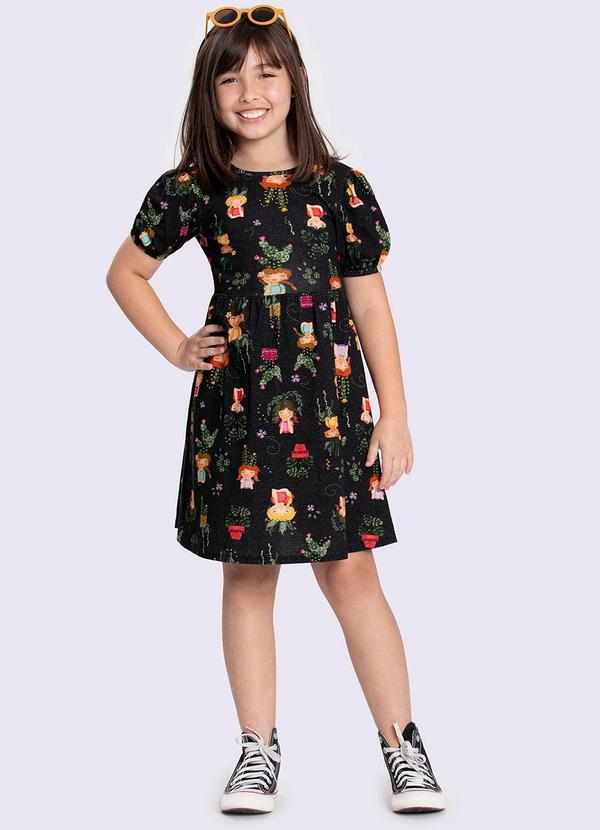 Alakazoo - Vestido Menina com Estampa Bonecas Preto