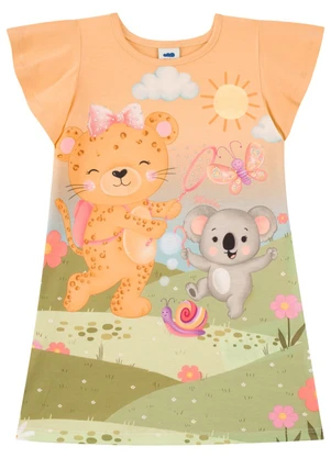 Marlan - Vestido Menina com Estampa de Sereia Laranja - MARLAN