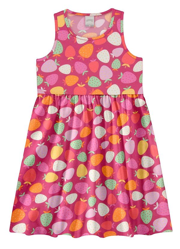 Alakazoo - Vestido Menina com Estampa Morangos Rosa