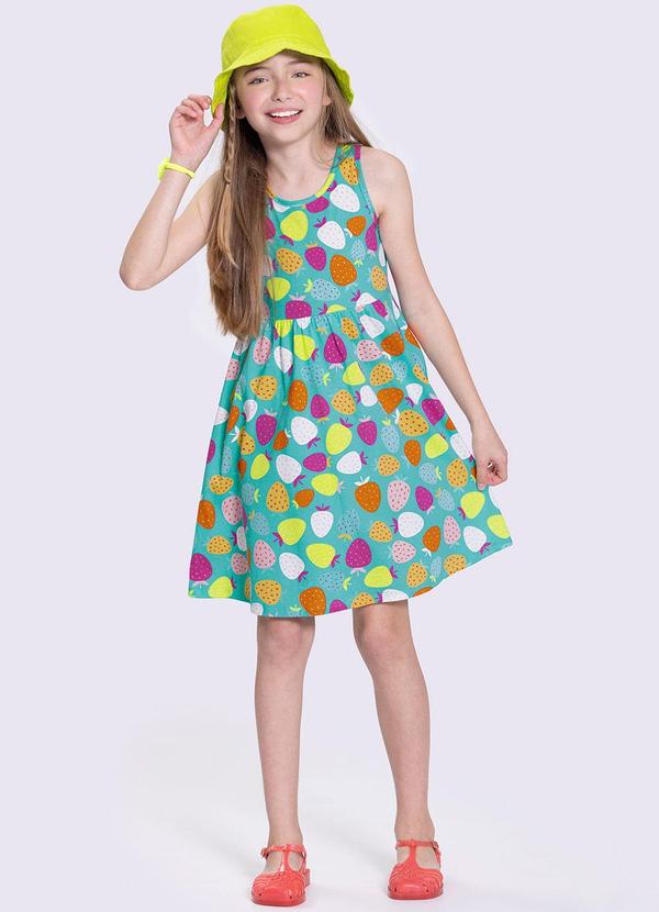 Alakazoo - Vestido Menina com Estampa Morangos Verde