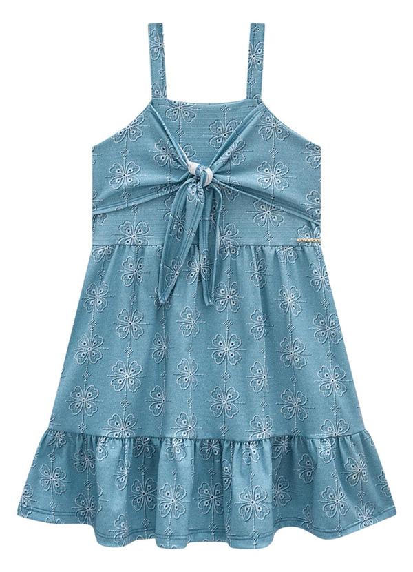 Marlan - Vestido Menina Cotton Maquinetado Hibiscos Azul 2