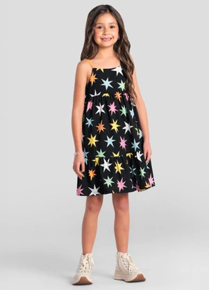 Brandili - Vestido Menina de Estrelas Preto - BRANDILI