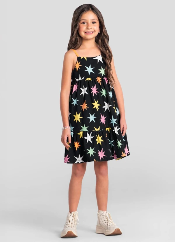 Brandili - Vestido Menina de Estrelas Preto