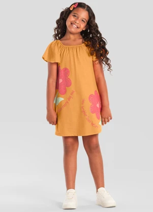 Brandili - Vestido Menina de Flores Brilhantes Laranja - BRANDILI