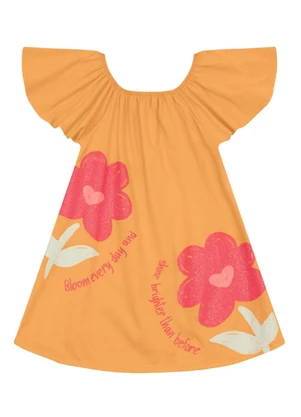 Brandili - Vestido Menina de Flores Brilhantes Laranja - BRANDILI