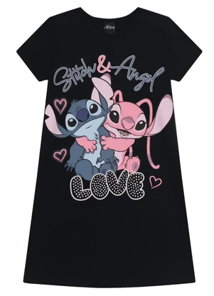Brandili - Vestido Menina do Stitch Brilhante Preto - BRANDILI
