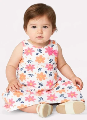 Kyly - Vestido Menina em Algodão Flores Off White - KYLY