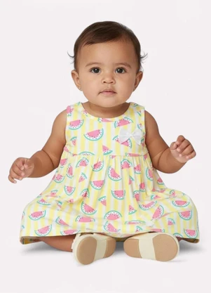 Kyly - Vestido Menina em Algodão Melância Amarelo - KYLY