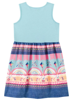 Marlan - Vestido Menina em Cotton Maquinetado Azul - MARLAN