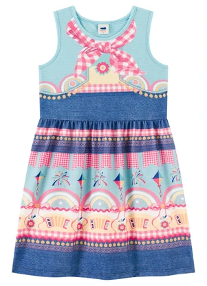 Marlan - Vestido Menina em Cotton Maquinetado Azul - MARLAN