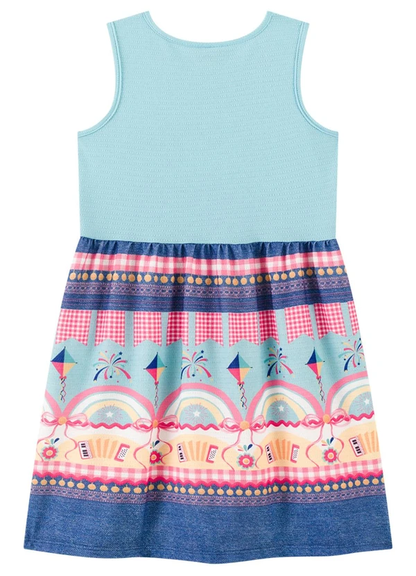 Marlan - Vestido Menina em Cotton Maquinetado Azul