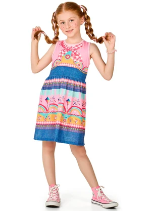 Marlan - Vestido Menina em Cotton Maquinetado Rosa - MARLAN