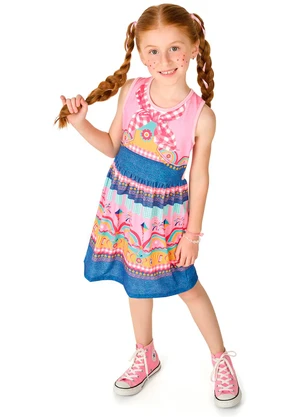 Marlan - Vestido Menina em Cotton Maquinetado Rosa - MARLAN