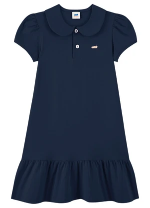 Marlan - Vestido Menina em Cotton Penteado com Gola Azul - MARLAN