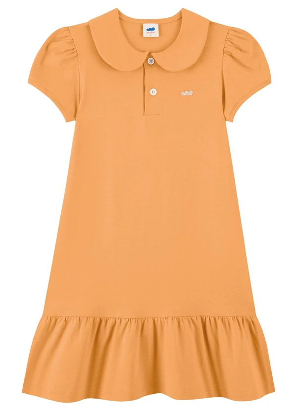 Marlan - Vestido Menina em Cotton Penteado com Gola Laranja